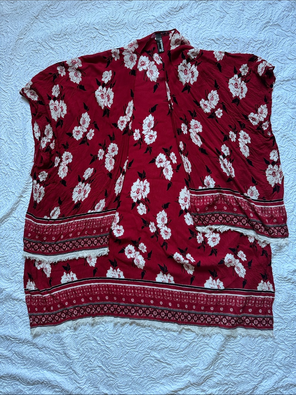 Express Red Floral Open-Front Kimono
